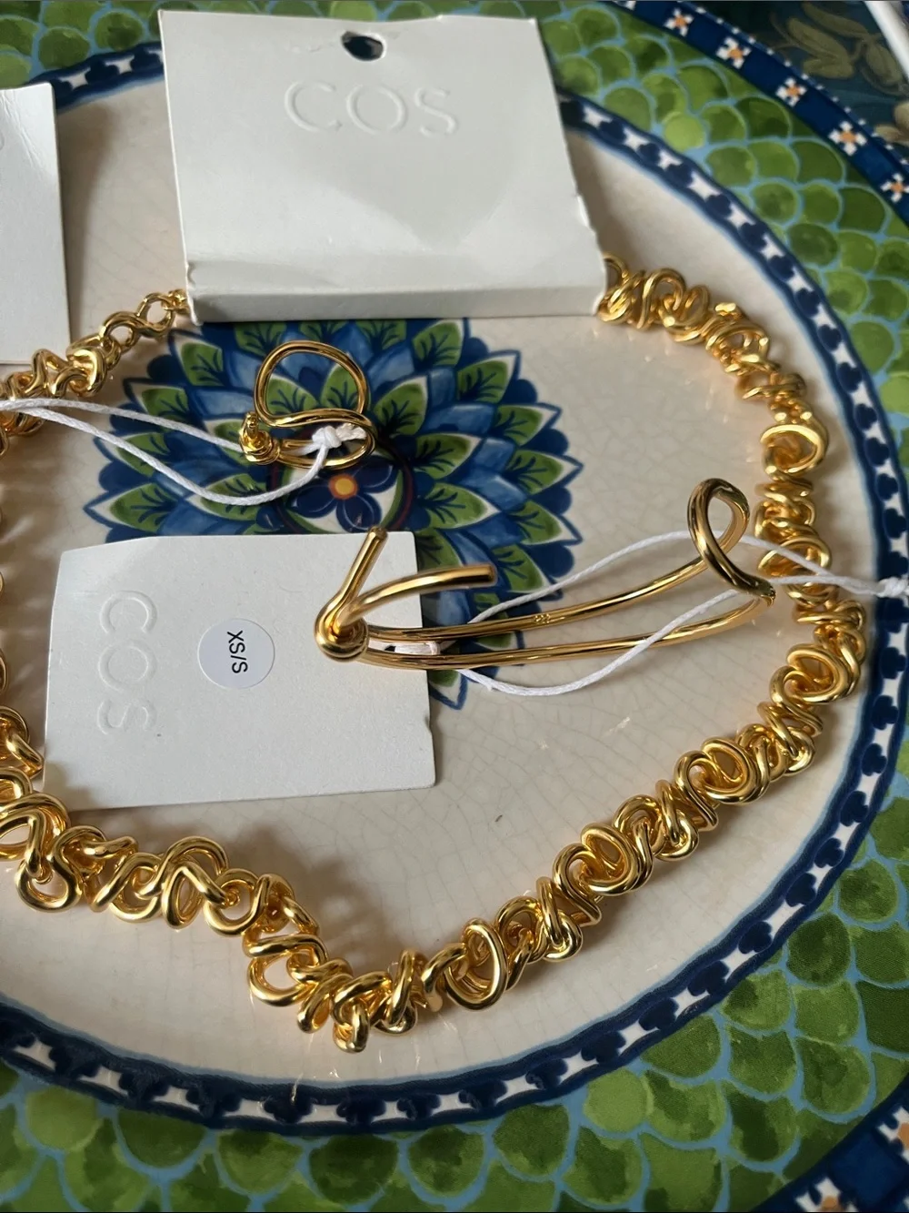 COS brass necklace and bracelet and ring matching  set ring size small / exsmall